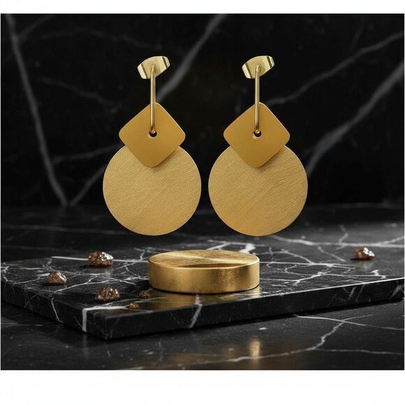 Geometric 18K Gold Plated Stainless Steel Earrings Polished and Matte Finish - Picture 11 of 14